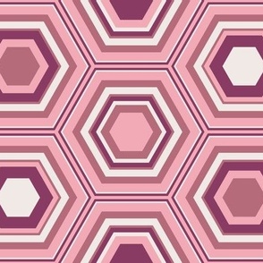 Large pink striped hexagons on a pink background