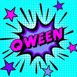 15 qween queen pop art comic book explosion stars burst explode rupaul's drag race RPDR catchphrases culture influencer quotes slang cultural word internet social media vintage retro drag queens homage comic strips speech bubble balloons neon pink blue pu