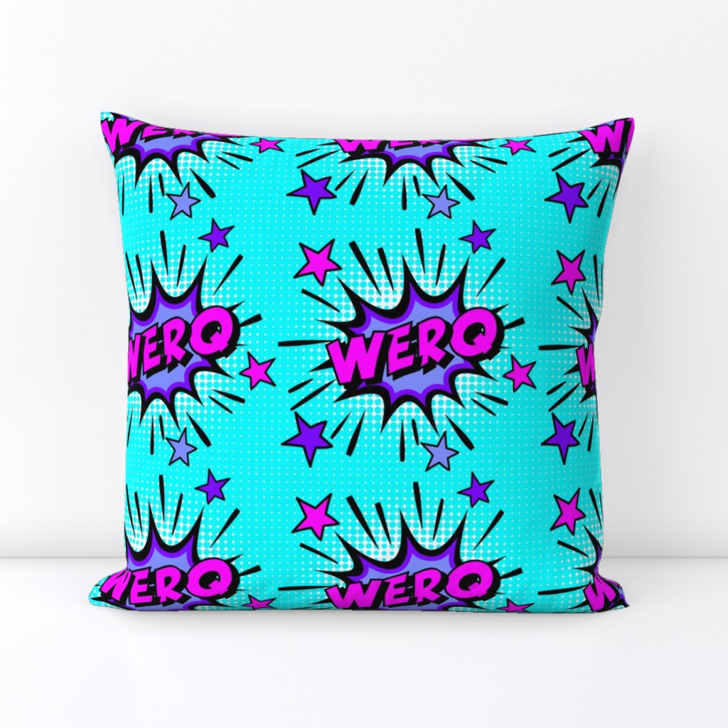 1 werq work werk pop art comic book explosion stars burst explode rupaul's drag race RPDR catchphrases culture influencer quotes slang cultural words internet social media vintage retro drag queens homage comic strips speech bubble balloons neon blue pink