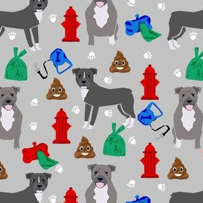 pitbull dog walker fabric - dog walker fabric, hydrant, poo, dog poop, poop, funny, cute dog fabric - grey