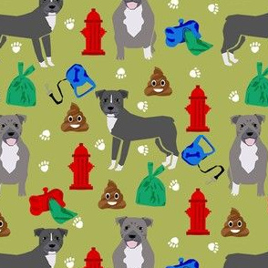 pitbull dog walker fabric - dog walker fabric, hydrant, poo, dog poop, poop, funny, cute dog fabric - green
