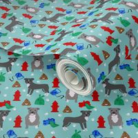 pitbull dog walker fabric - dog walker fabric, hydrant, poo, dog poop, poop, funny, cute dog fabric - blue