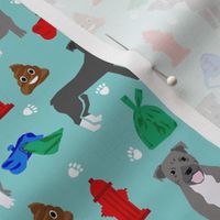 pitbull dog walker fabric - dog walker fabric, hydrant, poo, dog poop, poop, funny, cute dog fabric - blue