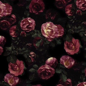 Moody Florals - Rainy Day Roses on Black