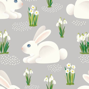 BUNNIES & SNOWDROPS - CLOUD GRAY 10"