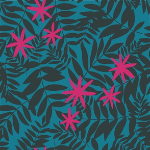 Tropical Ferns with Teal and Magenta