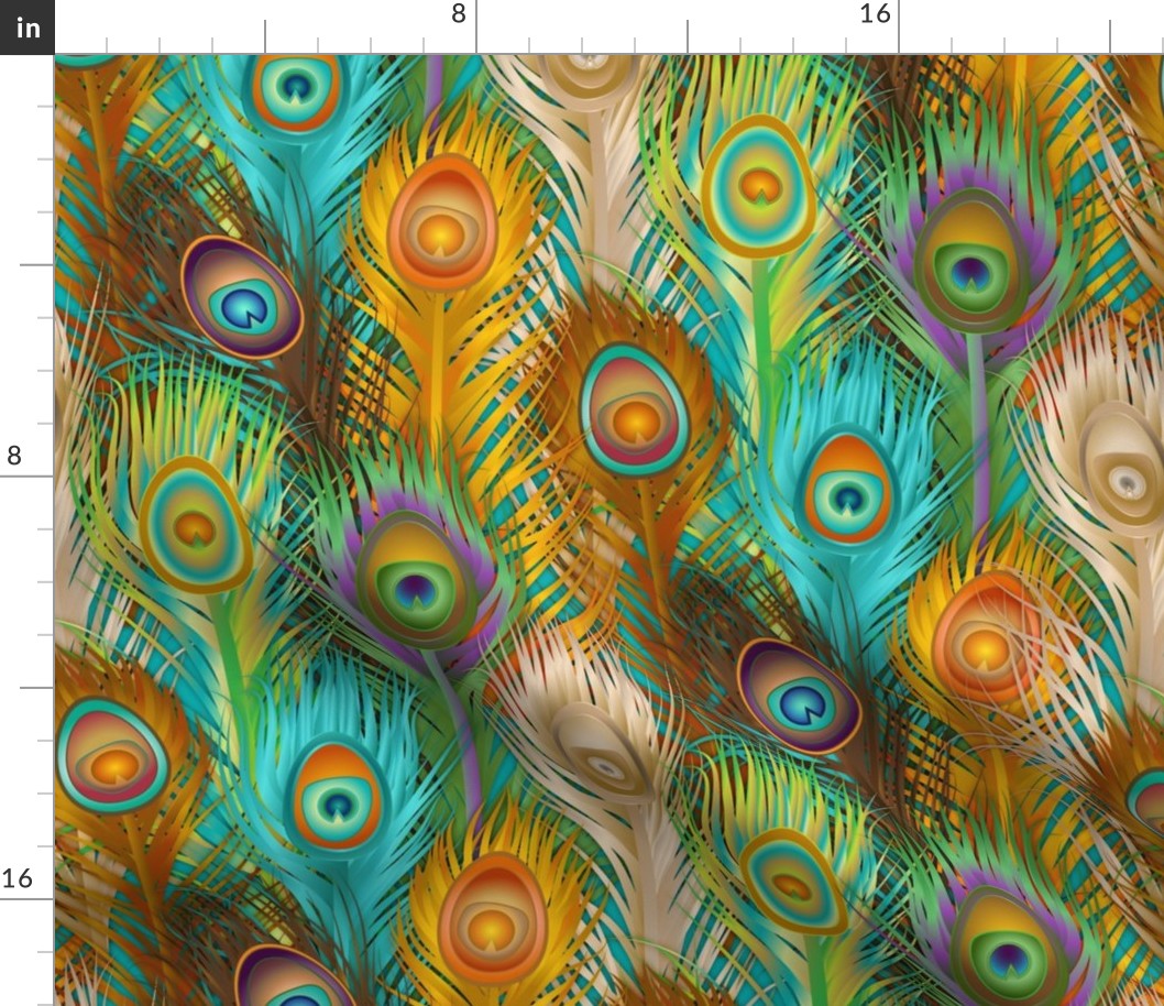  Eyes on You - Peacock Feathers //  Dramatic Tail Feathers Peacock // Colorful // Turquoise, Amber Gold, Green, Brown, Purple, Cream