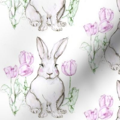 Bunny Rabbit and Tulips