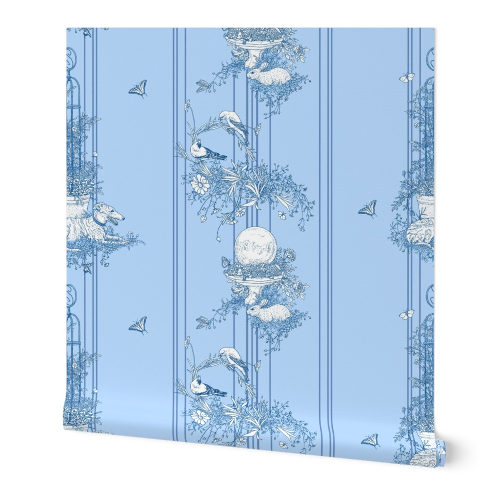 My Garden Toile Stripe Large Blue 