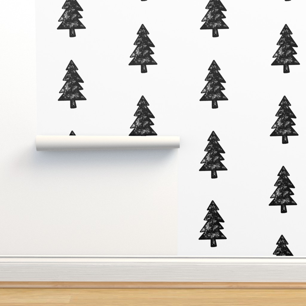 noroeste Pacífico, Navidad, arbol, blanco, negro, moderno, arboles, christmas  Papel tapiz | Spoonflower