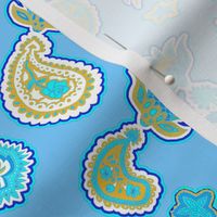 Sky Blue and Gold Paisley