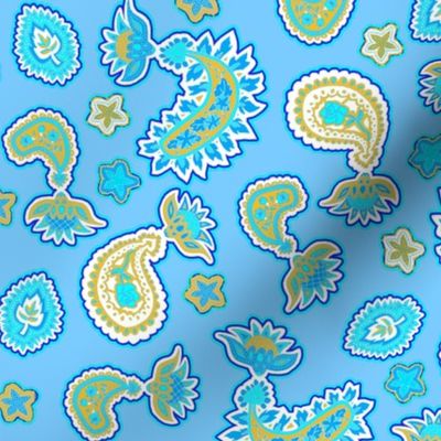 Sky Blue and Gold Paisley