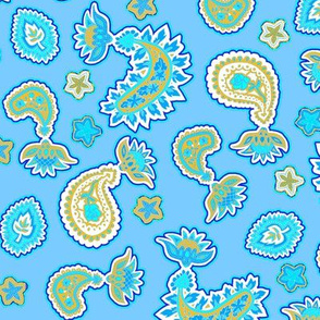 Sky Blue and Gold Paisley