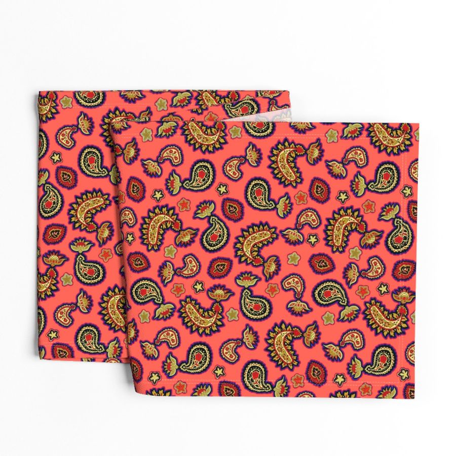 Coral Purple and Gold Paisley