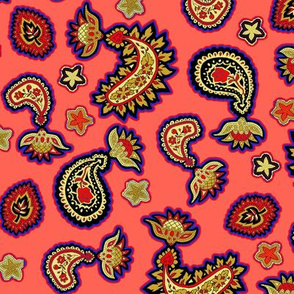 Coral Purple and Gold Paisley