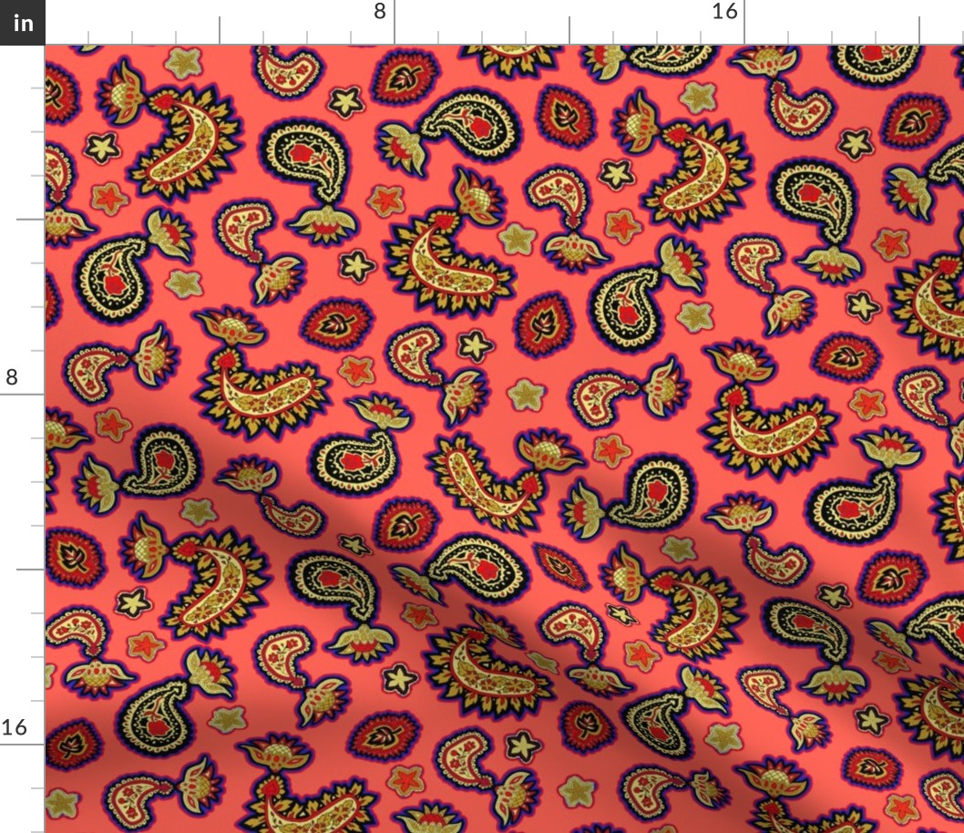 Coral Purple and Gold Paisley