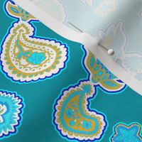 Turquoise and Gold Paisley