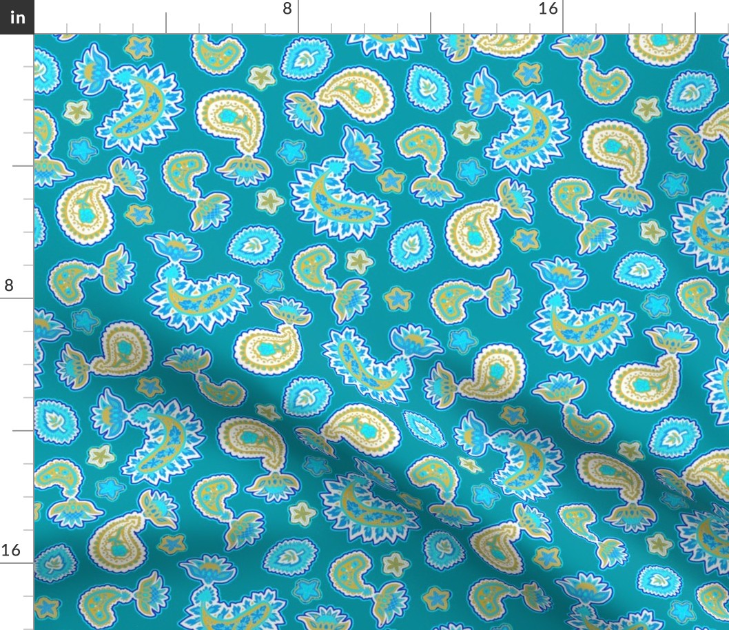 Turquoise and Gold Paisley