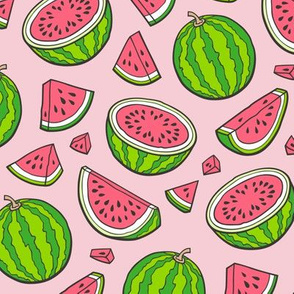 Watermelons Watermelon Fruits on Light Pink