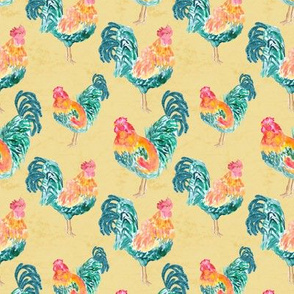 19-06K Rooster Watercolor Gold 