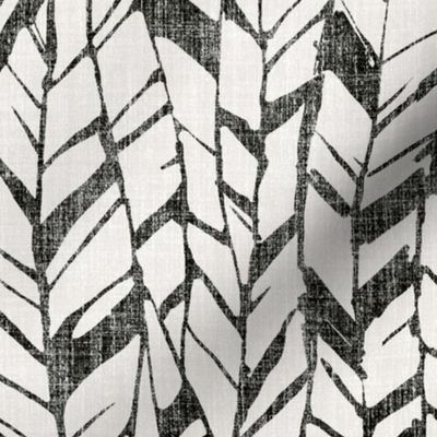 graphic feather black and white on linen