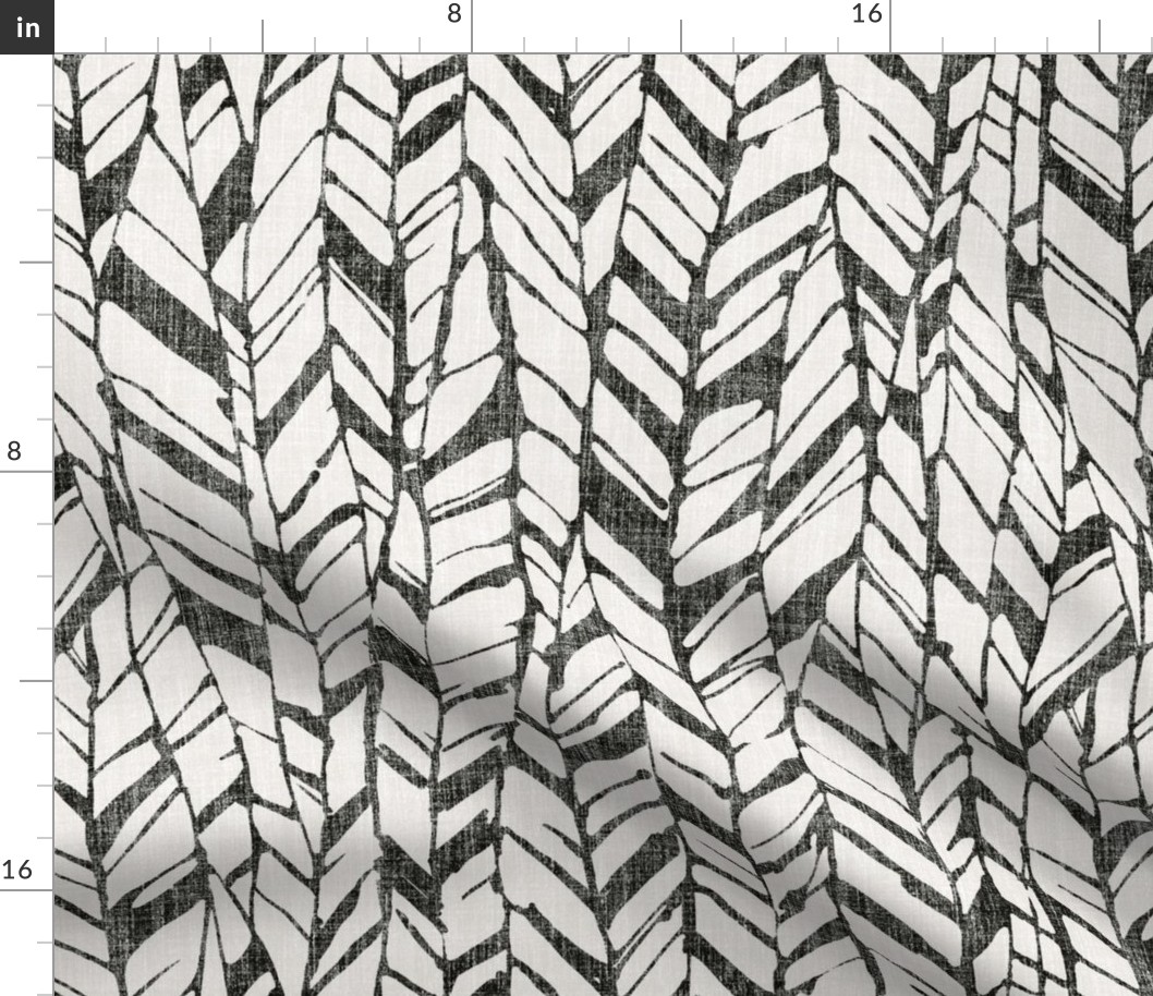 graphic feather black and white on linen