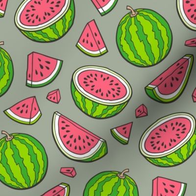 Watermelons Watermelon Fruits on Sage Green
