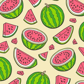 Watermelons Watermelon Fruits on Light Yellow