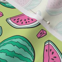 Pink Watermelons Watermelon Fruits on Light Green