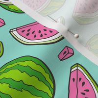 Pink Watermelons Watermelon Fruits on Mint Green