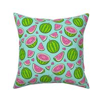 Pink Watermelons Watermelon Fruits on Mint Green