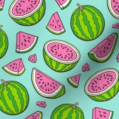 Pink Watermelons Watermelon Fruits on Mint Green