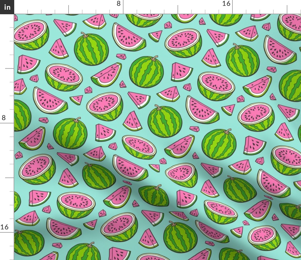 Pink Watermelons Watermelon Fruits on Mint Green