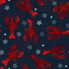 lobster love red on blue medium