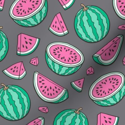 Pink Watermelons Watermelon Fruits on Dark Grey