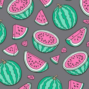 Pink Watermelons Watermelon Fruits on Dark Grey