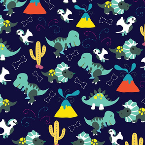 Cute Jurassic Dinosaurs DARK-BLUE