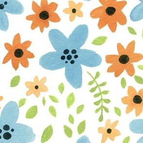 Gouache Spring Floral (blue and orange)