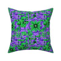 BYF7 - Bull's Eye Floral Scattered Plaid with Medallion in Lavender and Green