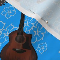 Guitars, Ukuleles and Flowers on Baby Blue by DulciArt, LLC
