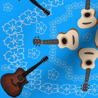Guitars, Ukuleles and Flowers on Baby Blue by DulciArt, LLC