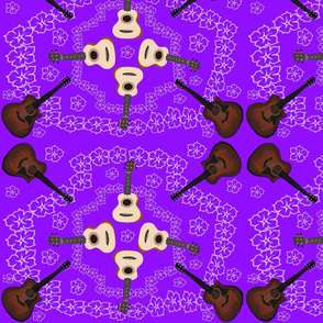 Guitars, Ukuleles and Flowers on Purple by DulciArt, LLC