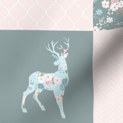 Boho Floral Deer - Wholecloth Quilt - WWCQ10