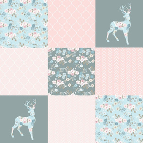 Boho Floral Deer - Wholecloth Quilt - WWCQ10