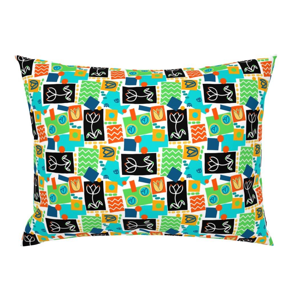  Color me tulip/ mod retro Fun Fresh / lime green, turquoise blue, orange / Flowers  