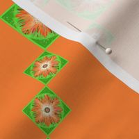 BYF8 - Bull's Eye Floral Trellis aka Single Irish Chain Cheater Quilt in Pastel Orange and Lemon-Lime