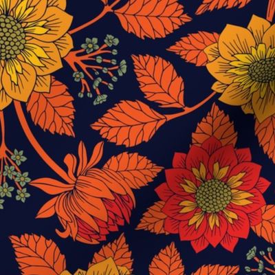 Vibrant Yellow, Red, Orange, Blue & Navy Floral Pattern