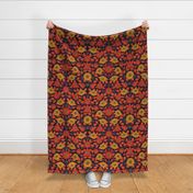 Vibrant Yellow, Red, Orange, Blue & Navy Floral Pattern