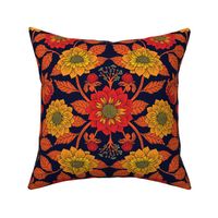 Vibrant Yellow, Red, Orange, Blue & Navy Floral Pattern