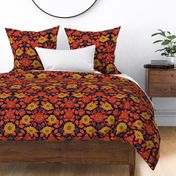 Vibrant Yellow, Red, Orange, Blue & Navy Floral Pattern